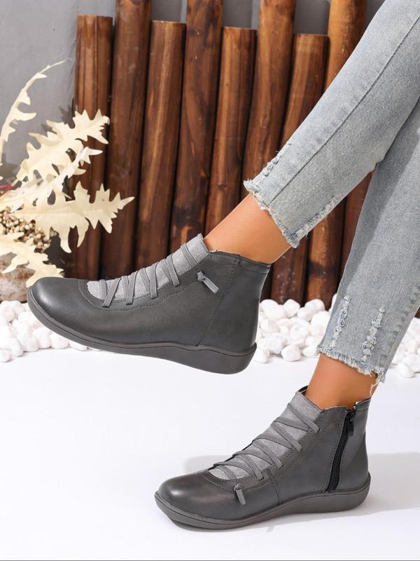 Women's Fashionable Solid Color Zipper Design Boots, Casual Comfortable Round Toe Boots for Daily Wear, Female All-match Trend Shoes for Daily Wear