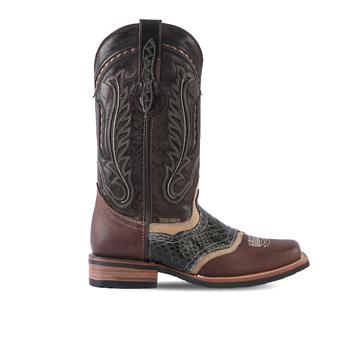 Men's Dark Brown Python Boots Rodeo Toe E420 Piton Rustico Choco