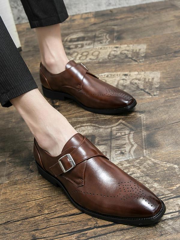 Men's Business Style Belted Design Square Toe Slip-on Flat Shoes, Fashionable Solid Color Dress Shoes for Work Office, Male All-match Shoes for Daily Wear