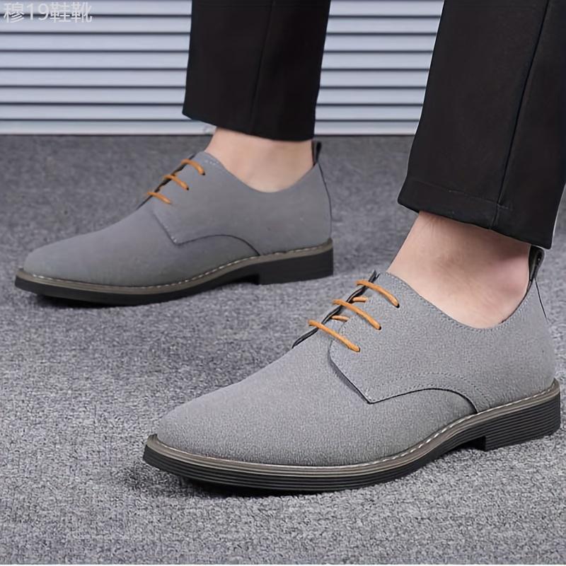 Men's Faux Suede Derby Shoes, Lace-up Front Dress Shoes For Men, Business Formal Wedding Black Tie Optional Events