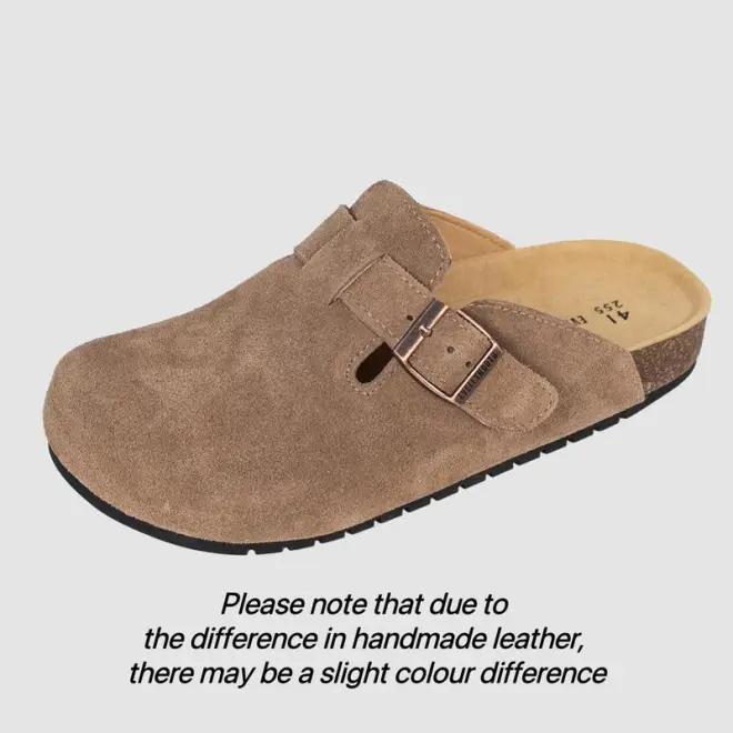 Women Men Round Toe Cork Footbed Clogs Fashion Suede Shoes Slide Outdoor Slippers with Strap Adjustable Flat Buckle Clogs Retro Fashion Walking Shoes Slippers for Spring Summer Autumn Winter Shoes