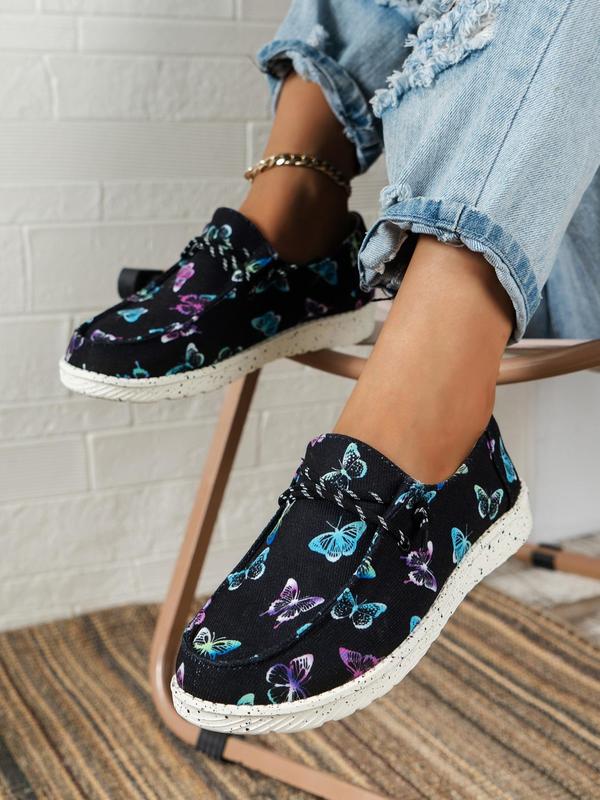 Women's Fashion Butterfly Print Slip on Low Top Sneakers, 1 Pair Casual Comfortable Sports Shoes for Daily Wear, Trendy Floral Print Slip on Flat Shoes