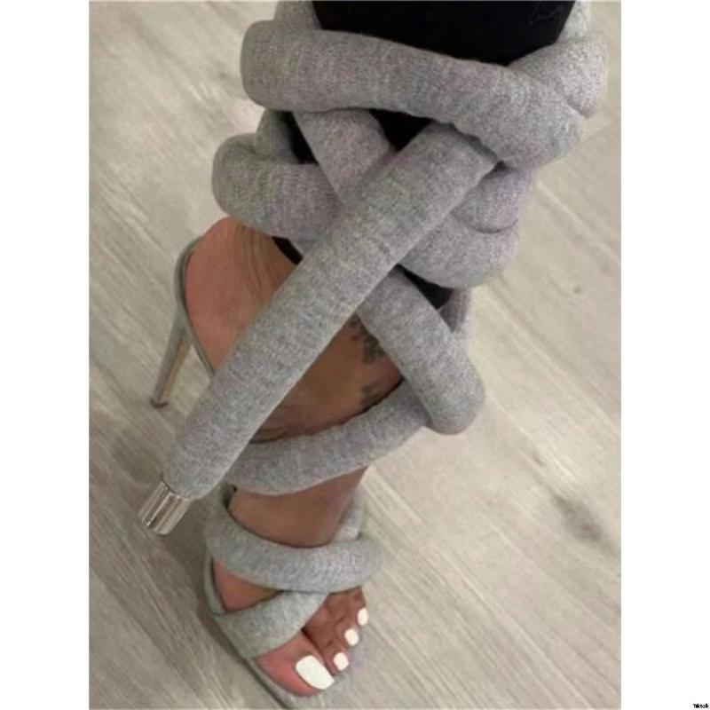 Sandals, plus size women's open toe stiletto cross strap ankle