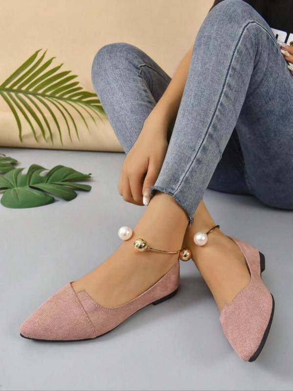 Women's Fashionable Faux Pearl Decorated Pointed Toe Flats, Elegant Ankle Strap Flats for Party, Daily Clothing Decor, Trendy All-match Shoes for Women & Girls