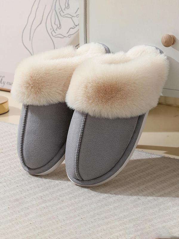 Women's Solid Color Plush Lined Slippers, Casual Soft Comfortable Home Slippers, Warm Slippers for Indoor & Outdoor Use for Fall & Winter