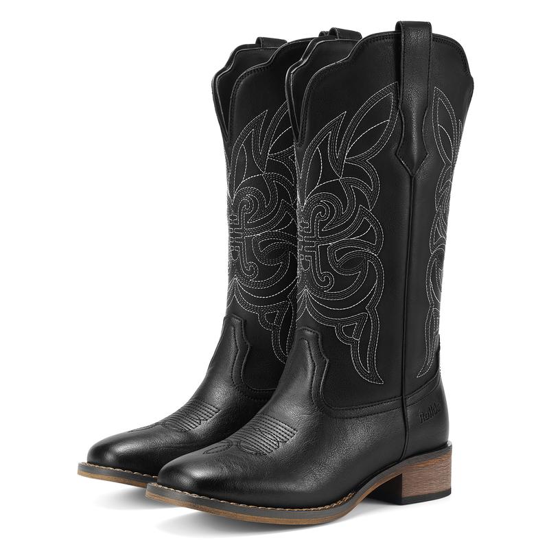 Cowgirl Boots Cowboy Boots for Women Square Toe Mid Calf Western Boots Ladies Fashion Boots with Chunky Heel Walking Shoes Footwear Classic Comfort Casual Boots for work music festival fashion boots boots