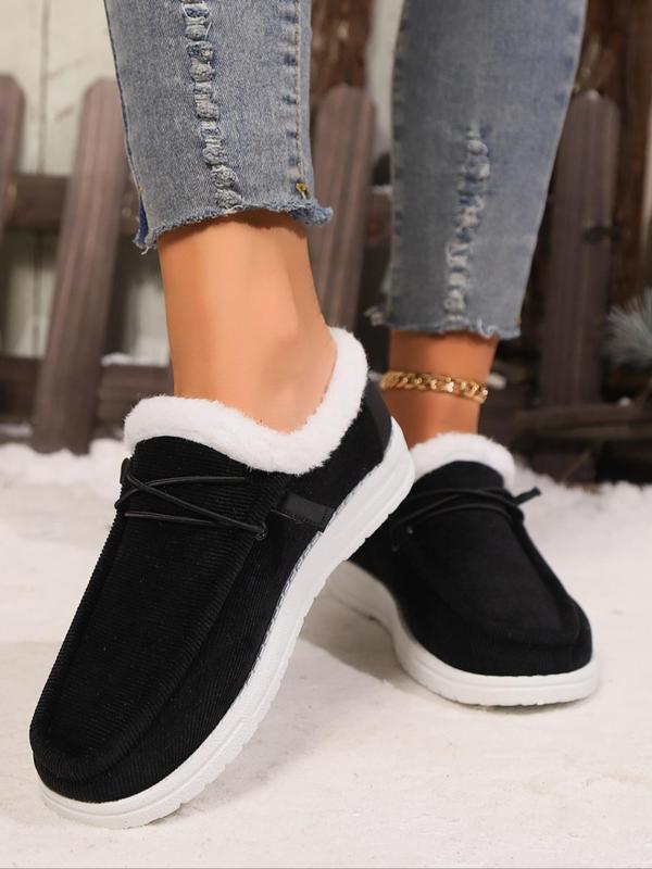 Women's Fashionable Solid Color Plush Lining Slip-on Sneakers, Casual Comfortable Low Top Shoes for Fall & Winter, Female All-match Round Toe Shoes for Daily Wear