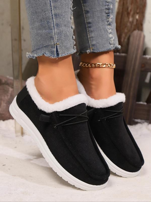 Women's Fashionable Solid Color Plush Lining Slip-on Sneakers, Casual Comfortable Low Top Shoes for Fall & Winter, Female All-match Round Toe Shoes for Daily Wear