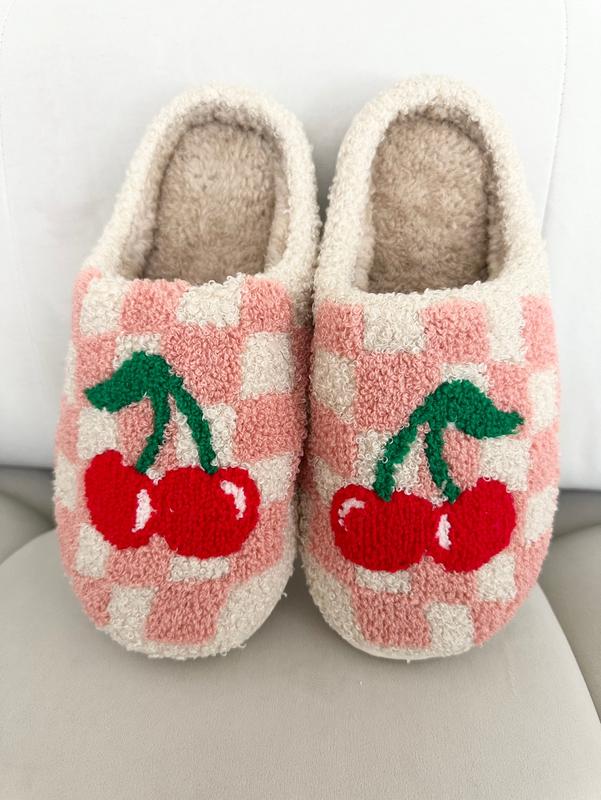 New Cherry Checkered Cozy House Slippers-Warm Trendy Indoor Footwear