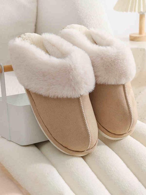 Women's Solid Color Plush Lined Slippers, Casual Soft Comfortable Home Slippers, Warm Slippers for Indoor & Outdoor Use for Fall & Winter