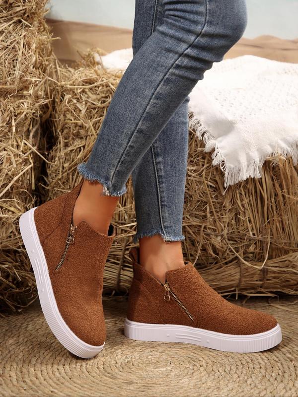 Women's Fashionable Zipper Design Ankle Boots, Casual Comfortable Round Toe Boots for Daily Wear, Female All-match Trendy Shoes for Fall & Winter