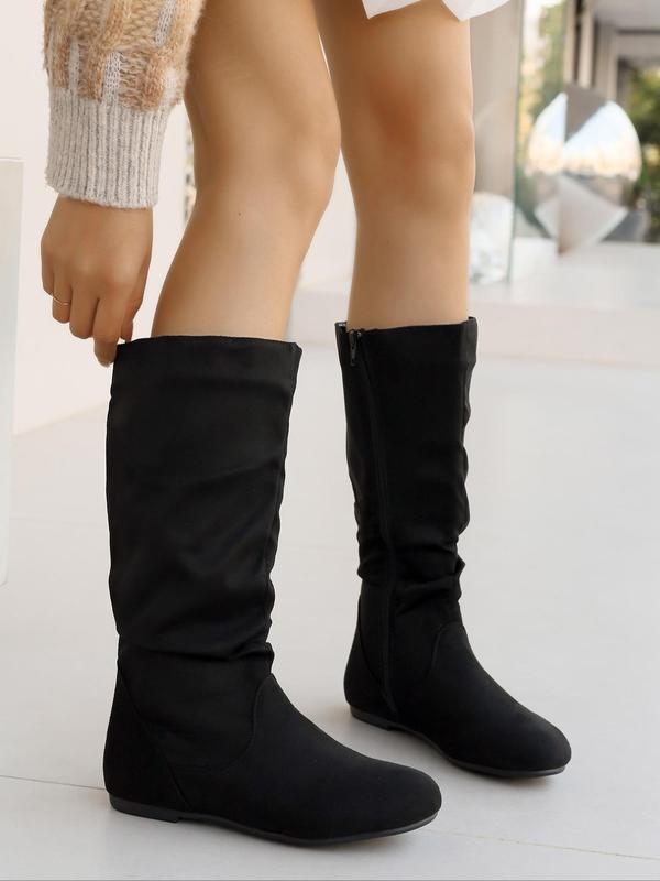 Women's Solid Color Zipper Design Boots, Fashionable Minimalist Boots for Fall & Winter, All-match Boots for Daily Wear