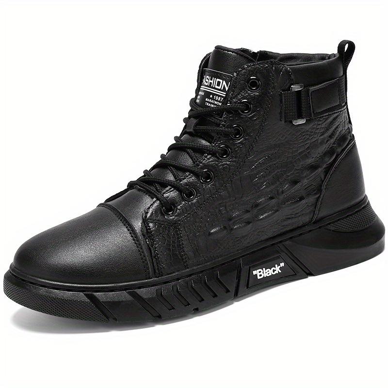 New Men's High-Top Fashion Waterproof Platform Ankle Boots Plush Work Boots Leather Boots