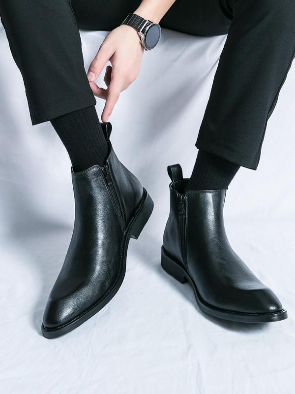 Men's Fashionable Solid Color Zipper Ankle Boots, Casual Comfortable Pointed Toe Boots for Daily Wear, All-match Commuter Shoes for Work & Daily Wear