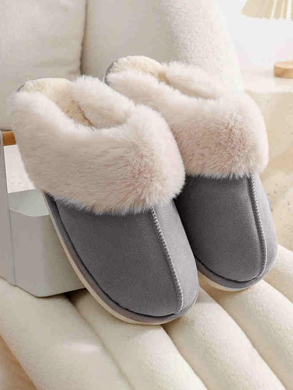 Women's Solid Color Plush Lined Slippers, Casual Soft Comfortable Home Slippers, Warm Slippers for Indoor & Outdoor Use for Fall & Winter