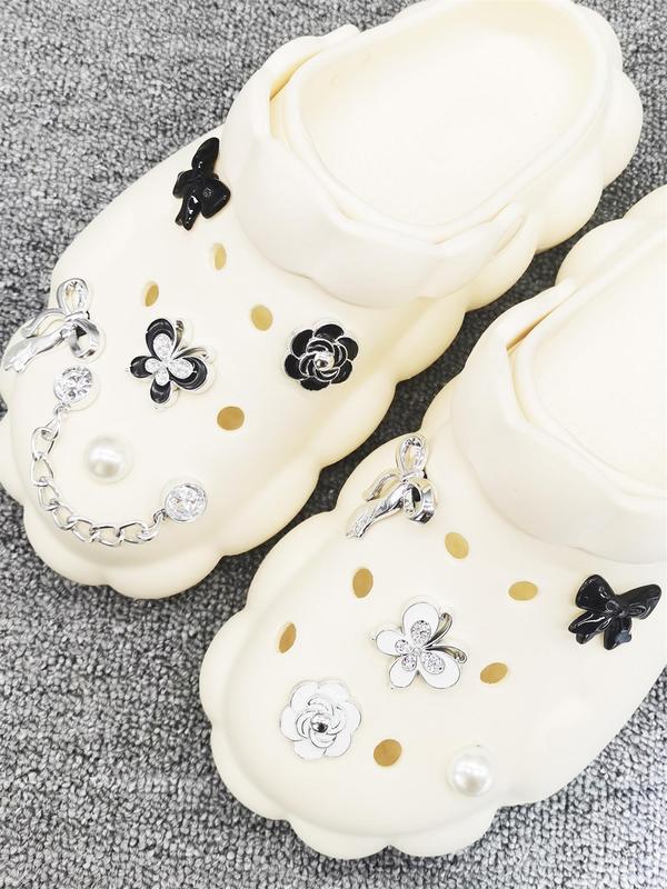 Cute Bow & Flower Design Rhinestone Decorated Shoe Charms, Fashionable Shoes Decorations for Women & Girls, Shoes Accessories for Clogs