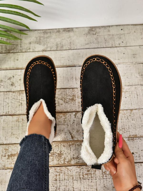 Women's Solid Color Slip on Plush Lining Slippers, Casual Comfortable Home Slippers, Flat Slippers for Indoor & Outdoor Use for Fall & Winter