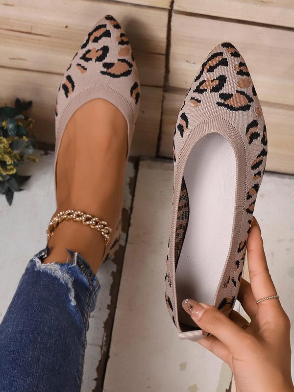 Women's Fashion Leopard Print Slip On Flat Shoes, Casual Comfortable Breathable Flat Shoes For Daily Wear, Comfortable Non-slip Shoes