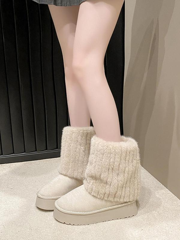 Women's Solid Color Fluffy Plush Snow Boots, Casual Warm Thick Sole Platform Ankle Boots for Daily Wear, Comfortable Shoes for Women & Girls