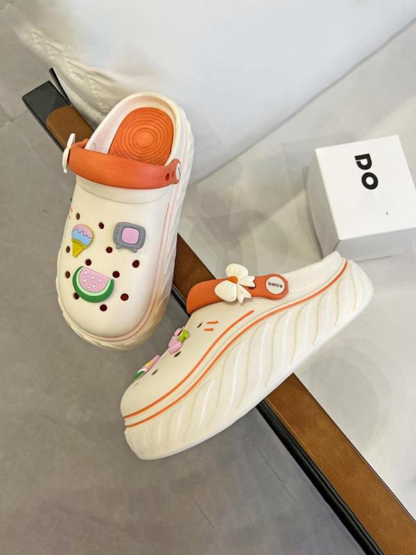 Women's Cute Cartoon Fruit Theme Charm Design Platform Clogs, Casual Comfortable Hollow Out Design Walking Shoes, Non-slip Soft Sole Clogs for Summer, Footwear