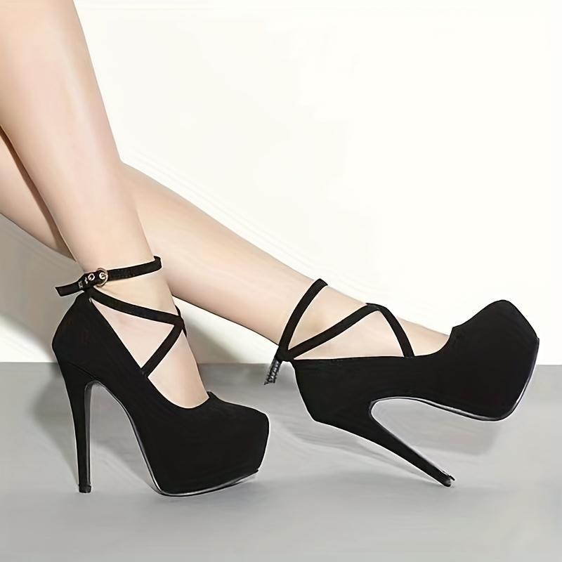 Women's Patterned Platform Shoes, Slip-on Ankle Strap Buckle Stiletto Heels, Sexy Party Dance Shoe