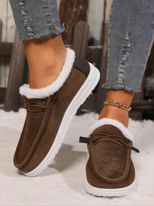 Women's Fashionable Solid Color Plush Lining Slip-on Sneakers, Casual Comfortable Low Top Shoes for Fall & Winter, Female All-match Round Toe Shoes for Daily Wear