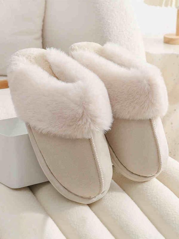 Women's Solid Color Plush Lined Slippers, Casual Soft Comfortable Home Slippers, Warm Slippers for Indoor & Outdoor Use for Fall & Winter