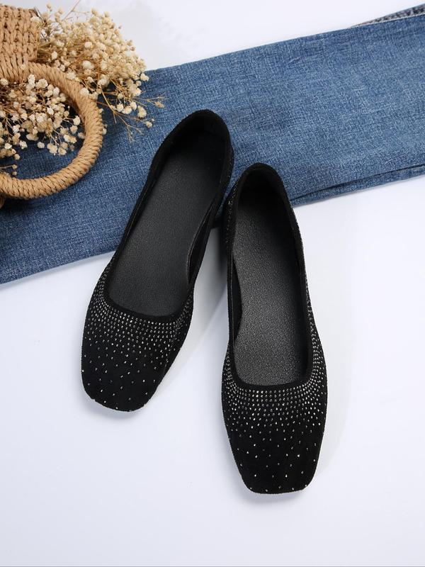 Women's Fashionable Rhinestone Decorated Slip on Flats, Casual Comfortable Square Toe Flat Shoes for Daily Wear, Lightweight Breathable Shoes for  Girls