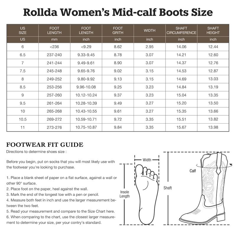 Cowgirl Boots Cowboy Boots for Women Square Toe Mid Calf Western Boots Ladies Fashion Boots with Chunky Heel Walking Shoes Footwear Classic Comfort Casual Boots for work music festival fashion boots boots