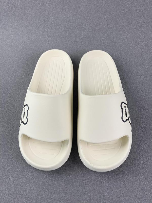 Men's Cute Bear & Letter Print Slippers, Durable Thick Sole EVA Slides, Non-slip Bathroom Slippers, Lightweight Comfortable Home Slippers, Summer 2024 Trendy Shoes for Indoor & Outdoor Wear