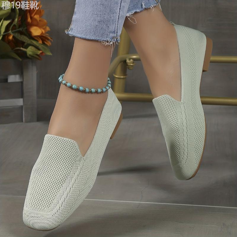 Womens Ultra-Comfortable Knitted Flats - Fashionable Solid Colors, Trendy Square Toe Slip-Ons - Perfect for Casual Everyday Strolls Footwear Shoe