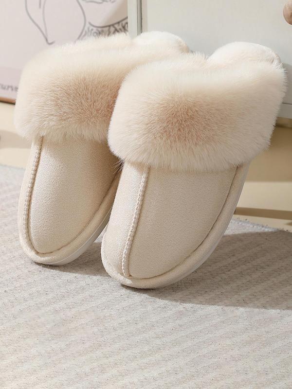 Women's Solid Color Plush Lined Slippers, Casual Soft Comfortable Home Slippers, Warm Slippers for Indoor & Outdoor Use for Fall & Winter