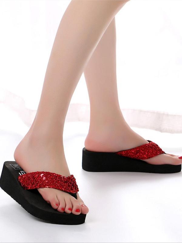 Women's Fashionable Sequins Decor Platform Flip Flops, Casual Comfortable Slippers for Summer, Lightweight All-match Shoes for Indoor & Outdoor Wear