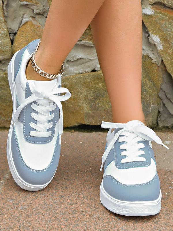 Women's Fashionable Colorblock Lace Up Low Top Sneakers, Casual Comfortable Sports Shoes for Daily Wear, Female All-match Round Toe Shoes for Spring & Fall