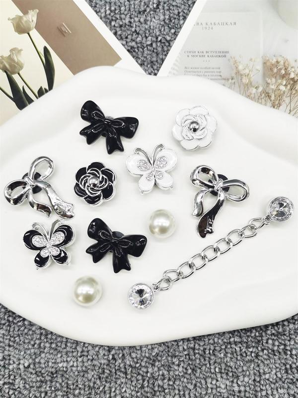 Cute Bow & Flower Design Rhinestone Decorated Shoe Charms, Fashionable Shoes Decorations for Women & Girls, Shoes Accessories for Clogs