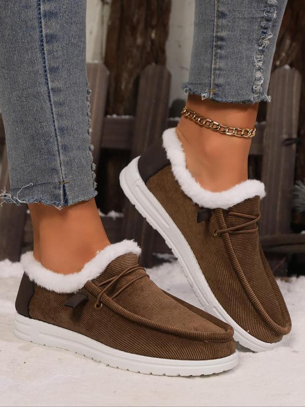 Women's Fashionable Solid Color Plush Lining Slip-on Sneakers, Casual Comfortable Low Top Shoes for Fall & Winter, Female All-match Round Toe Shoes for Daily Wear