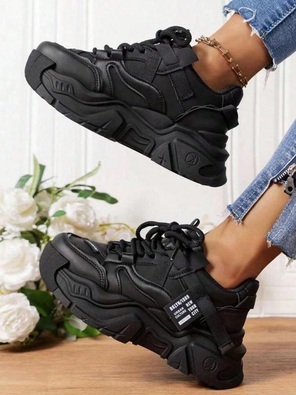 Women's Fashionable Textured Design Lace Up Platform Sneakers, Casual Comfortable Breathable Sports Shoes, Female All-match Round Toe Chunky Sneakers for Daily Life