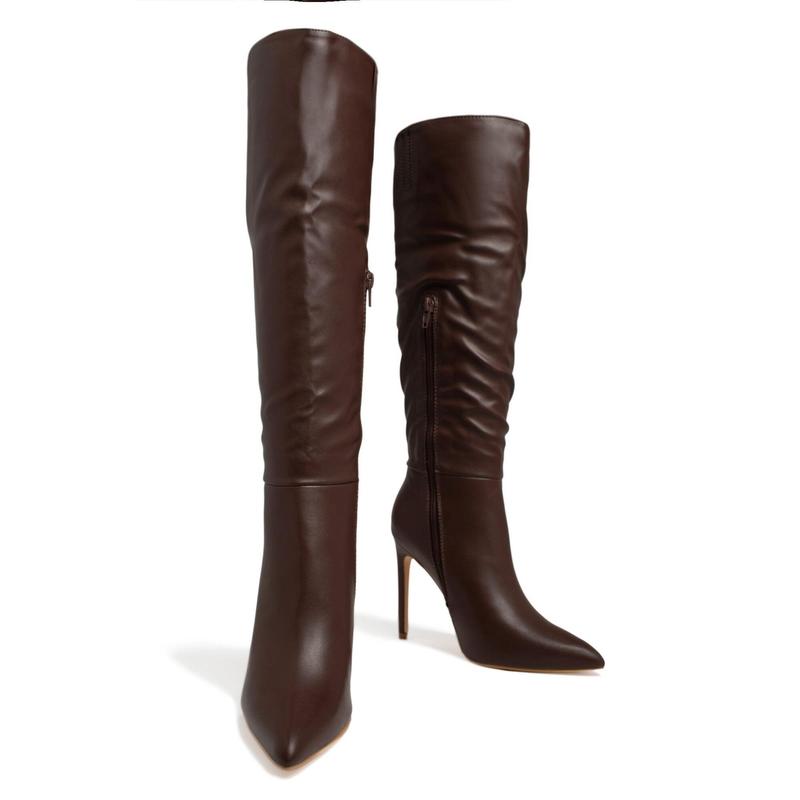 Tyrah Up To The Knee Heel Boots - Mocha