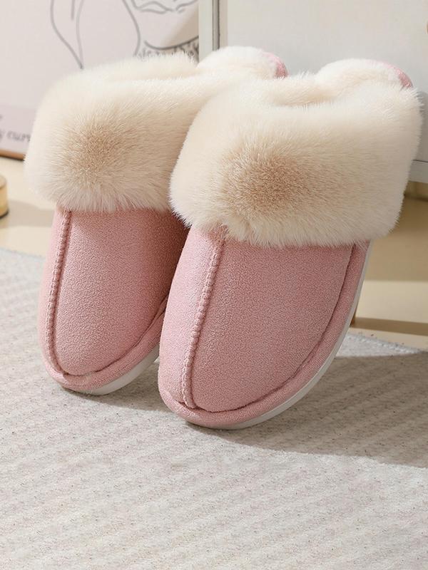 Women's Solid Color Plush Lined Slippers, Casual Soft Comfortable Home Slippers, Warm Slippers for Indoor & Outdoor Use for Fall & Winter