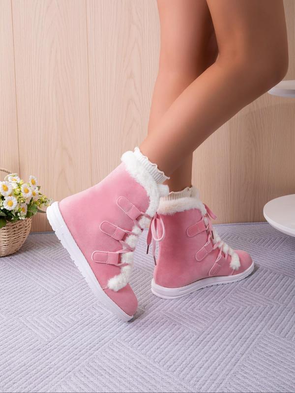 Women's Solid Color Fluffy Snow Boots, Casual Comfortable Warm Boots for Holiday Gift Fall & Winter, Female All-match Trendy Sports Shoes for Daily Wear