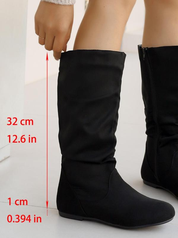 Women's Solid Color Zipper Design Boots, Fashionable Minimalist Boots for Fall & Winter, All-match Boots for Daily Wear