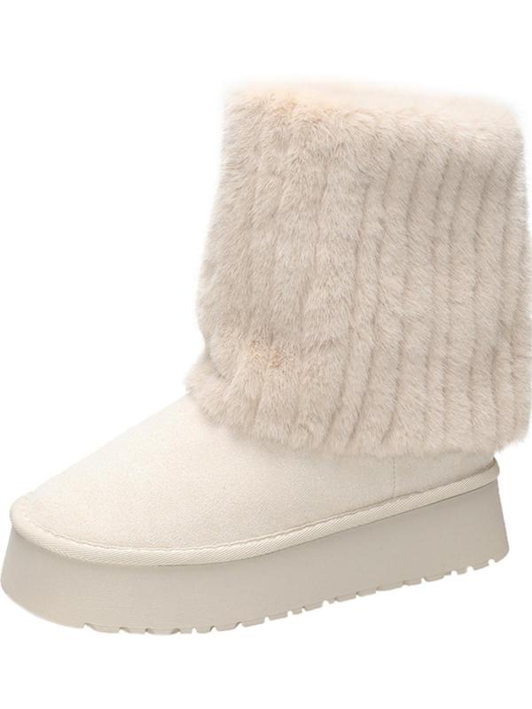 Women's Solid Color Fluffy Plush Snow Boots, Casual Warm Thick Sole Platform Ankle Boots for Daily Wear, Comfortable Shoes for Women & Girls