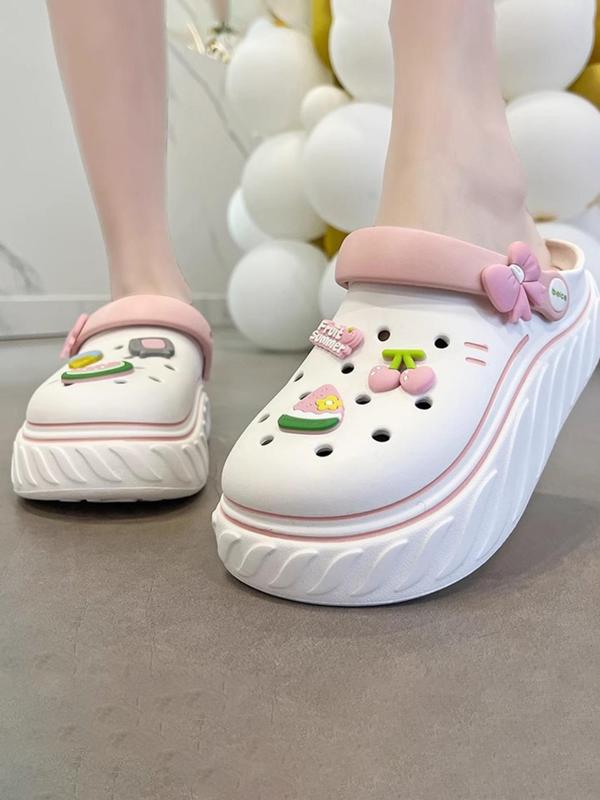 Women's Cute Cartoon Fruit Theme Charm Design Platform Clogs, Casual Comfortable Hollow Out Design Walking Shoes, Non-slip Soft Sole Clogs for Summer, Footwear