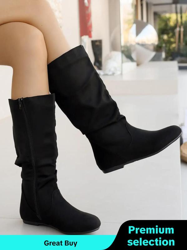 Women's Solid Color Zipper Design Boots, Fashionable Minimalist Boots for Fall & Winter, All-match Boots for Daily Wear