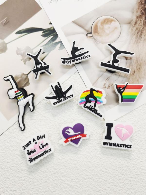 10pcs Gymnastics Sports Theme Shoe Charm, Diy Pvc Buckle Accessories, Cute Funny Pattern Shoe Decoration for Women Clog Garden Shoes Decor Adult, Shoes Decorations(shoes Not Included)