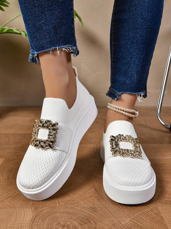 Women's Fashionable Rhinestone Decorated Slip on Sneakers, 2024 New Style Casual Comfortable Breathable Sports Shoes, All-match Round Toe Shoes for Daily Wear