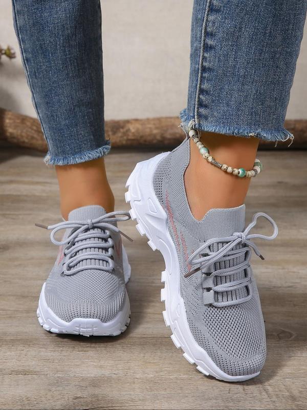 Women's Fashionable Striped Pattern Lace Up Mesh Sneakers, Casual Breathable Comfortable Sports Running Shoes, All-match Round Toe Chunky Sneakers for Daily Wear