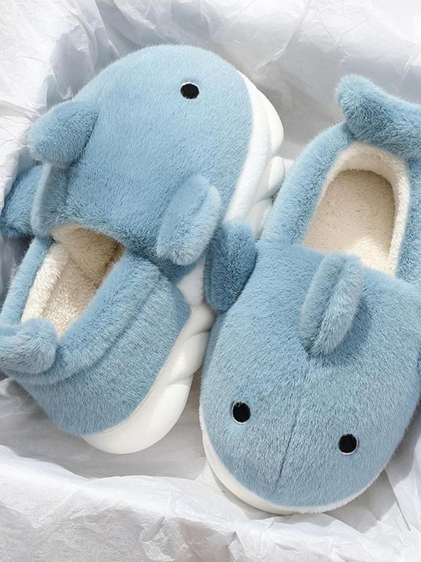 Women's Cute Cartoon Dolphin Design Plush Slippers, Casual Soft Comfortable Home Slippers, Thick Sole House Shoes, Warm Slippers for Indoor & Outdoor Use for Winter