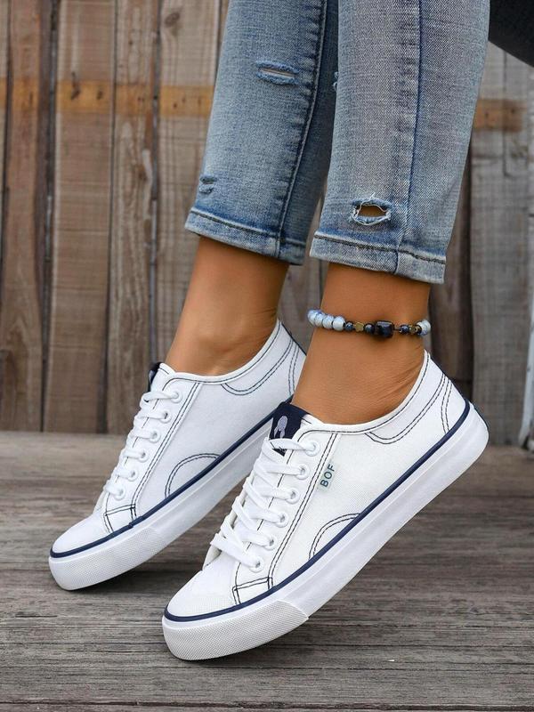 Women's Fashionable Lace Up Low Top Canvas Sneakers, Casual Comfortable Sports Shoes for Daily Wear, Perfect for Students and Outdoor Sports, Girl Walking Shoes, Fall Shoes