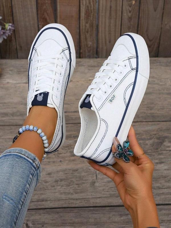 Women's Fashionable Lace Up Low Top Canvas Sneakers, Casual Comfortable Sports Shoes for Daily Wear, Perfect for Students and Outdoor Sports, Girl Walking Shoes, Fall Shoes